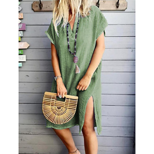 Women's Shift Dress Midi Dress - Short Sleeves Solid Color Summer Casual 2020 Blue Purple Khaki Green M L XL XXL XXXL
Women's Shift Dress Midi Dress - Short Sleeves Solid Color Summer Casual 2020 Blue Purple Khaki Green M L XL XXL XXXL