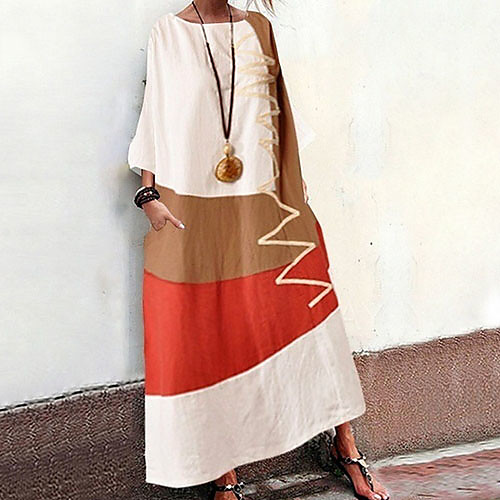Women's Shift Dress Maxi long Dress - Half Sleeve Color Block Summer Casual 2020 White Orange Khaki Gray S M L XL XXL XXXL XXXXL
Women's Shift Dress Maxi long Dress - Half Sleeve Color Block Summer Casual 2020 White Orange Khaki Gray S M L XL XXL XXXL XXXXL
