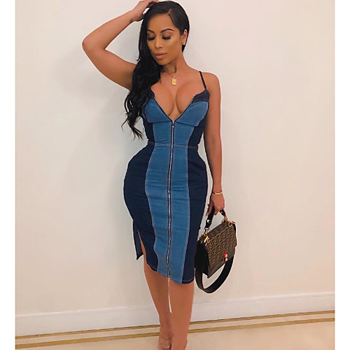 Women's Strap Dress Knee Length Dress - Sleeveless Color Block Summer V Neck Casual Denim 2020 Navy Blue S M L XL XXL
Women's Strap Dress Knee Length Dress - Sleeveless Color Block Summer V Neck Casual Denim 2020 Navy Blue S M L XL XXL
