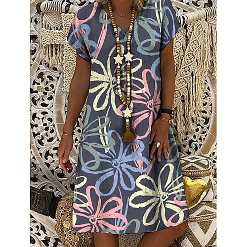 Women's Shift Dress Knee Length Dress Gray Short Sleeve Floral Print Summer V Neck Casual 2021 M L XL XXL 3XL
Women's Shift Dress Knee Length Dress Gray Short Sleeve Floral Print Summer V Neck Casual 2021 M L XL XXL 3XL