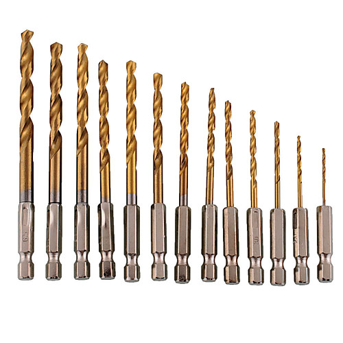 13pcs High Speed Steel HSS Titanium Coated Drill Bit Set 1/4 Hex Shank 1.5-6.5mm t
13pcs High Speed Steel HSS Titanium Coated Drill Bit Set 1/4 Hex Shank 1.5-6.5mm t