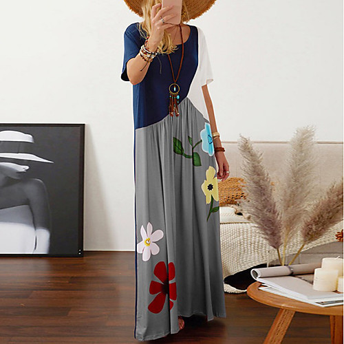 Women's Shift Dress Maxi long Dress - Short Sleeves Floral Color Block Summer Casual Chinoiserie 2020 Blushing Pink Brown Gray S M L XL
Women's Shift Dress Maxi long Dress - Short Sleeves Floral Color Block Summer Casual Chinoiserie 2020 Blushing Pink Brown Gray S M L XL