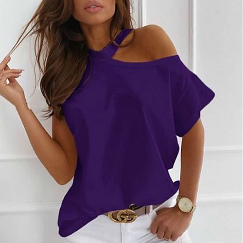 Women's T shirt Solid Colored Round Neck cold shoulder Basic Tops Loose Purple Red Yellow
Women's T shirt Solid Colored Round Neck cold shoulder Basic Tops Loose Purple Red Yellow