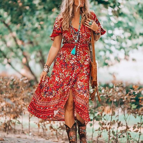 Women's A-Line Dress Midi Dress - Short Sleeves Floral Summer Casual 2020 Blue Purple Red Yellow Green M L XL XXL XXXL XXXXL XXXXXL
Women's A-Line Dress Midi Dress - Short Sleeves Floral Summer Casual 2020 Blue Purple Red Yellow Green M L XL XXL XXXL XXXXL XXXXXL