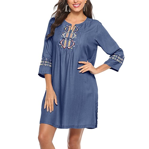 Women's Shift Dress Knee Length Dress - Long Sleeve Floral Summer Casual 2020 Blue Navy Blue S M L XL XXL XXXL
Women's Shift Dress Knee Length Dress - Long Sleeve Floral Summer Casual 2020 Blue Navy Blue S M L XL XXL XXXL