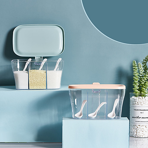 Plastic Seasoning Storage Box 1Pc with Spoons and 3 Compartments for Spice Sugar and Salt
Plastic Seasoning Storage Box 1Pc with Spoons and 3 Compartments for Spice Sugar and Salt