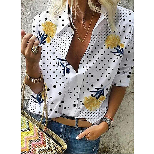 Women's Blouse Shirt Floral Polka Dot Flower Shirt Collar Tops White Blue Gray
Women's Blouse Shirt Floral Polka Dot Flower Shirt Collar Tops White Blue Gray