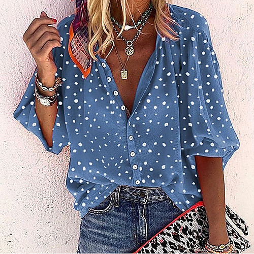 Women's Blouse Shirt Floral Polka Dot Flower Long Sleeve V Neck Tops White Blue Red
Women's Blouse Shirt Floral Polka Dot Flower Long Sleeve V Neck Tops White Blue Red