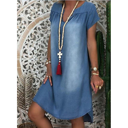 Women's Shift Dress Knee Length Dress - Short Sleeves Solid Color Summer V Neck Casual Denim 2020 Blue S M L XL XXL XXXL
Women's Shift Dress Knee Length Dress - Short Sleeves Solid Color Summer V Neck Casual Denim 2020 Blue S M L XL XXL XXXL