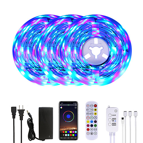 15M(3x5M) RGB LED Strip Lights Music Sync Smart LED Lights Tiktok Lights 900LEDs SMD 2835 Color Changing with 24 keys Remote Bluetooth Controller for Home Bedroom TV Back Lights DIY Deco
15M(3x5M) RGB LED Strip Lights Music Sync Smart LED Lights Tiktok Lights 900LEDs SMD 2835 Color Changing with 24 keys Remote Bluetooth Controller for Home Bedroom TV Back Lights DIY Deco