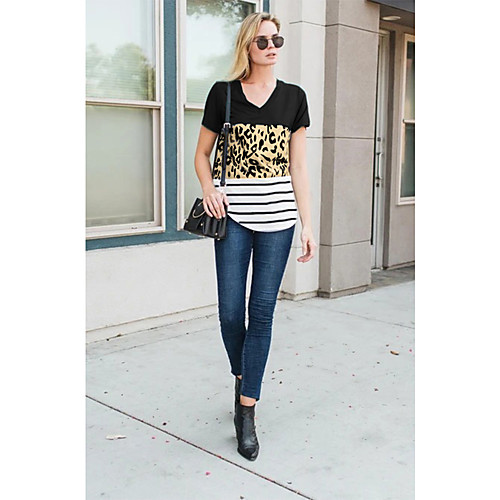 Women's T shirt Striped Leopard Cheetah Print Patchwork V Neck Tops Black Wine Gray
Women's T shirt Striped Leopard Cheetah Print Patchwork V Neck Tops Black Wine Gray