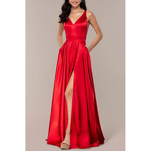 A-Line Empire Wedding Guest Prom Dress V Neck Sleeveless Sweep / Brush Train Charmeuse with Split Front 2021
A-Line Empire Wedding Guest Prom Dress V Neck Sleeveless Sweep / Brush Train Charmeuse with Split Front 2021