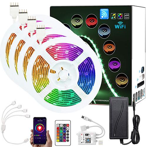 65.6ft (4x5M) App Intelligent Control LED Smart Strip Lights IR 24 Key WIFI Controller 5050 RGB LED Soft Light Strip with Adapter Kit DC12V
65.6ft (4x5M) App Intelligent Control LED Smart Strip Lights IR 24 Key WIFI Controller 5050 RGB LED Soft Light Strip with Adapter Kit DC12V
