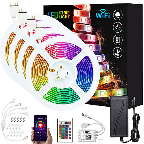 Upgraded 65ft (4x5M) App Intelligent Control Led Strip Lights IR 24 Key WIFI Controller 5050 RGB Waterproof LED Soft light strip with Adapter Kit DC12V
Upgraded 65ft (4x5M) App Intelligent Control Led Strip Lights IR 24 Key WIFI Controller 5050 RGB Waterproof LED Soft light strip with Adapter Kit DC12V