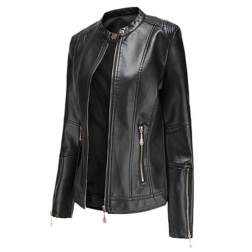 Women's Faux Leather Jacket Daily Spring & Fall Regular Coat Stand Collar Regular Fit Jacket Long Sleeve Solid Colored Green Black
Women's Faux Leather Jacket Daily Spring & Fall Regular Coat Stand Collar Regular Fit Jacket Long Sleeve Solid Colored Green Black