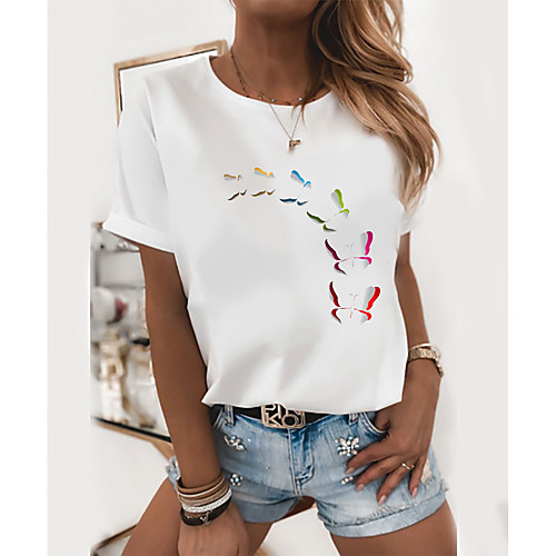 Women's T shirt Butterfly Graphic Prints Round Neck Tops 100% Cotton Butterfly White
Women's T shirt Butterfly Graphic Prints Round Neck Tops 100% Cotton Butterfly White