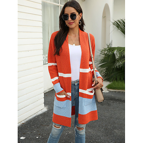Women's Casual / Daily Striped Cardigan Long Sleeve Sweater Cardigans V Neck Fall Winter White Orange Khaki
Women's Casual / Daily Striped Cardigan Long Sleeve Sweater Cardigans V Neck Fall Winter White Orange Khaki