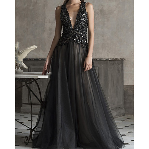 A-Line Sparkle Sexy Engagement Formal Evening Dress V Neck Sleeveless Sweep / Brush Train Tulle with Sequin 2021
A-Line Sparkle Sexy Engagement Formal Evening Dress V Neck Sleeveless Sweep / Brush Train Tulle with Sequin 2021