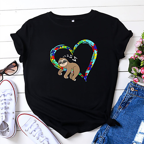 Women's T shirt Heart Color Block Animal Print Round Neck Basic Tops 100% Cotton White Black Yellow
Women's T shirt Heart Color Block Animal Print Round Neck Basic Tops 100% Cotton White Black Yellow