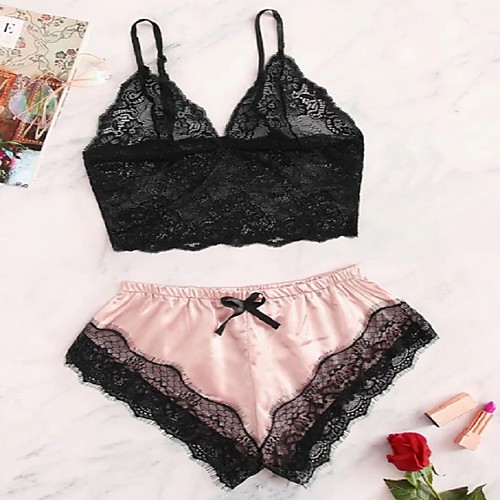 Women's Suits Pajamas Sets Mesh Lace Bow Patchwork Embroidered Nylon Spandex Casual Strap Top Shorts Deep V Daily Wear Home Buckle / Super Sexy
Women's Suits Pajamas Sets Mesh Lace Bow Patchwork Embroidered Nylon Spandex Casual Strap Top Shorts Deep V Daily Wear Home Buckle / Super Sexy