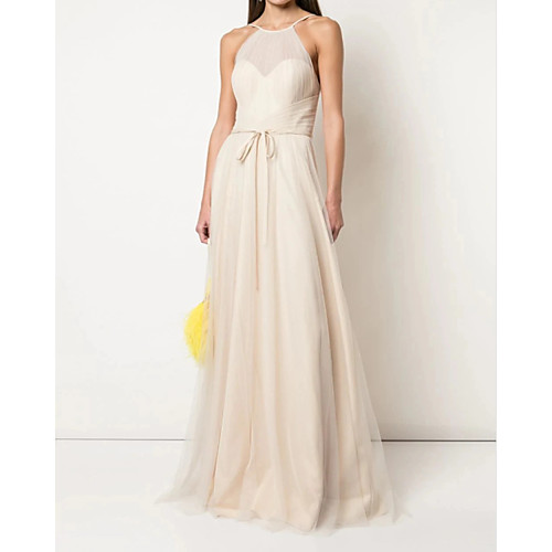 A-Line Halter Neck Floor Length Chiffon Bridesmaid Dress with Sash / Ribbon / Pleats
A-Line Halter Neck Floor Length Chiffon Bridesmaid Dress with Sash / Ribbon / Pleats