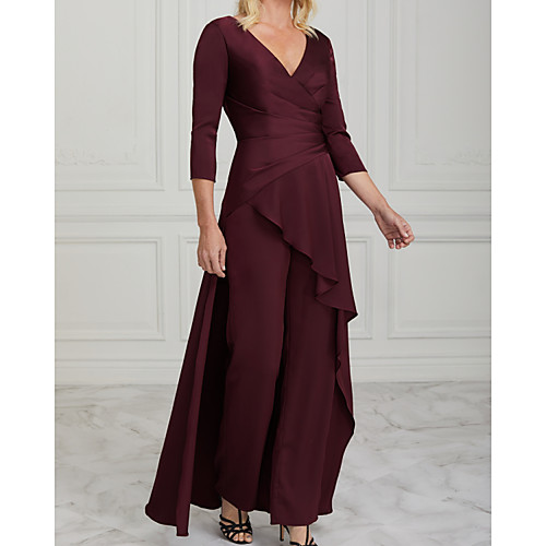Jumpsuits Mother of the Bride Dress Elegant V Neck Floor Length Charmeuse Half Sleeve with Ruffles Ruching 2021
Jumpsuits Mother of the Bride Dress Elegant V Neck Floor Length Charmeuse Half Sleeve with Ruffles Ruching 2021