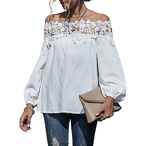 Women's Going out Blouse Shirt Solid Colored Plain Long Sleeve Lace Patchwork Off Shoulder Tops Loose Elegant Sexy Basic Top White Black Purple
Women's Going out Blouse Shirt Solid Colored Plain Long Sleeve Lace Patchwork Off Shoulder Tops Loose Elegant Sexy Basic Top White Black Purple