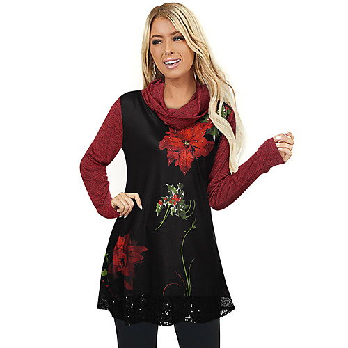 Women's Christmas Tunic Floral Leaf Flower Long Sleeve Sequins Print Cowl Neck Basic Christmas Tops Black
Women's Christmas Tunic Floral Leaf Flower Long Sleeve Sequins Print Cowl Neck Basic Christmas Tops Black
