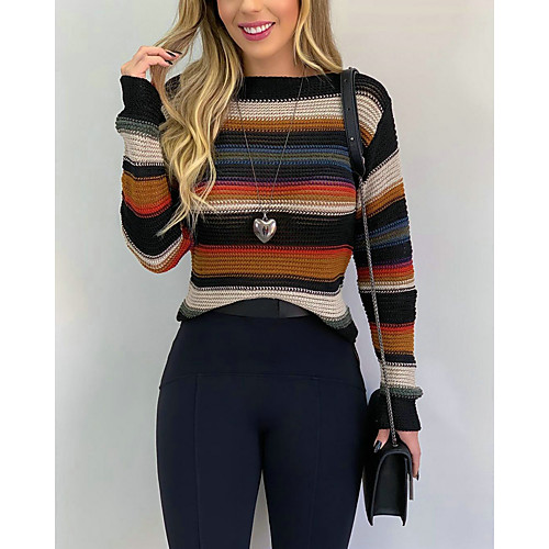 Women's Basic Striped Color Block Sweater Long Sleeve Sweater Cardigans Crew Neck Round Neck Winter Blushing Pink Khaki
Women's Basic Striped Color Block Sweater Long Sleeve Sweater Cardigans Crew Neck Round Neck Winter Blushing Pink Khaki