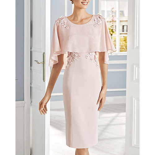 Sheath / Column Mother of the Bride Dress Elegant Jewel Neck Knee Length Chiffon Short Sleeve with Appliques 2021
Sheath / Column Mother of the Bride Dress Elegant Jewel Neck Knee Length Chiffon Short Sleeve with Appliques 2021