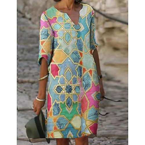 Women's Shift Dress Knee Length Dress Blue Half Sleeve Tribal Print Fall V Neck Hot Casual vacation dresses Loose 2021 S M L XL XXL 3XL
Women's Shift Dress Knee Length Dress Blue Half Sleeve Tribal Print Fall V Neck Hot Casual vacation dresses Loose 2021 S M L XL XXL 3XL