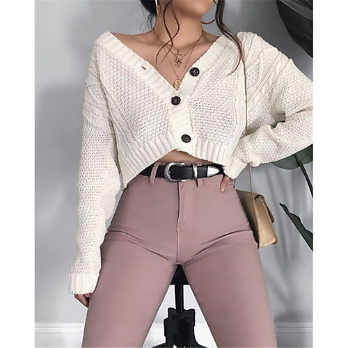 Women's Basic Knitted Solid Color Plain Cardigan Acrylic Fibers Long Sleeve Sweater Cardigans V Neck Fall Spring White Black Blushing Pink
Women's Basic Knitted Solid Color Plain Cardigan Acrylic Fibers Long Sleeve Sweater Cardigans V Neck Fall Spring White Black Blushing Pink