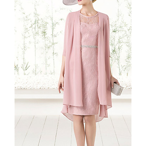 Sheath / Column Mother of the Bride Dress Elegant Jewel Neck Knee Length Chiffon Lace Half Sleeve with Sash / Ribbon 2021
Sheath / Column Mother of the Bride Dress Elegant Jewel Neck Knee Length Chiffon Lace Half Sleeve with Sash / Ribbon 2021