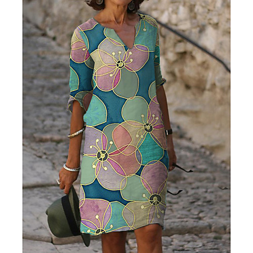 Women's Shift Dress Knee Length Dress Blue Half Sleeve Floral Color Block Spring Summer V Neck Hot Casual vacation dresses Loose 2021 M L XL XXL 3XL
Women's Shift Dress Knee Length Dress Blue Half Sleeve Floral Color Block Spring Summer V Neck Hot Casual vacation dresses Loose 2021 M L XL XXL 3XL