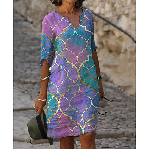 Women's Shift Dress Knee Length Dress Purple Half Sleeve Print Summer V Neck Hot Casual Loose 2021 M L XL XXL 3XL
Women's Shift Dress Knee Length Dress Purple Half Sleeve Print Summer V Neck Hot Casual Loose 2021 M L XL XXL 3XL