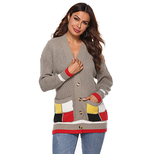 Women's Basic Color Block Cardigan Long Sleeve Sweater Cardigans V Neck Fall Winter Blue Camel Brown
Women's Basic Color Block Cardigan Long Sleeve Sweater Cardigans V Neck Fall Winter Blue Camel Brown