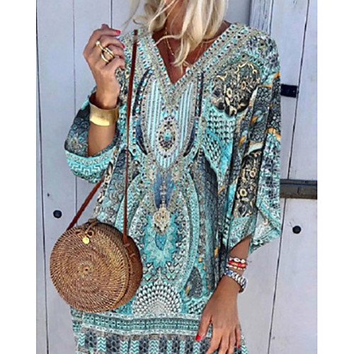 Women's Shift Dress Knee Length Dress Blue 3/4 Length Sleeve Tribal Print Summer V Neck Hot Boho Holiday Beach vacation dresses 2021 S M L XL XXL 3XL
Women's Shift Dress Knee Length Dress Blue 3/4 Length Sleeve Tribal Print Summer V Neck Hot Boho Holiday Beach vacation dresses 2021 S M L XL XXL 3XL
