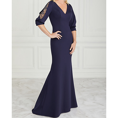 Mermaid / Trumpet Mother of the Bride Dress Elegant V Neck Floor Length Lace Stretch Satin Half Sleeve with Appliques 2021
Mermaid / Trumpet Mother of the Bride Dress Elegant V Neck Floor Length Lace Stretch Satin Half Sleeve with Appliques 2021