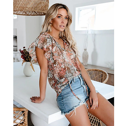 Women's Blouse Shirt Floral Flower Lace up V Neck Elegant Tops Red Blushing Pink
Women's Blouse Shirt Floral Flower Lace up V Neck Elegant Tops Red Blushing Pink