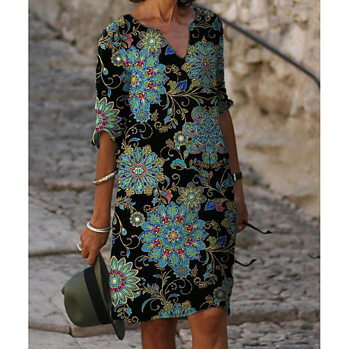 Women's Shift Dress Knee Length Dress Blue Half Sleeve Floral Print Summer V Neck Hot Casual vacation dresses Loose 2021 M L XL XXL 3XL
Women's Shift Dress Knee Length Dress Blue Half Sleeve Floral Print Summer V Neck Hot Casual vacation dresses Loose 2021 M L XL XXL 3XL