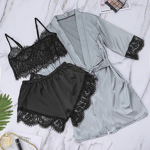 Women's Suits Pajamas Sets Mesh Lace Patchwork Jacquard Silk Spandex Casual Strap Top Shorts Deep V Daily Wear Home Lace Up Belt Included / 3 Pieces / Super Sexy
Women's Suits Pajamas Sets Mesh Lace Patchwork Jacquard Silk Spandex Casual Strap Top Shorts Deep V Daily Wear Home Lace Up Belt Included / 3 Pieces / Super Sexy
