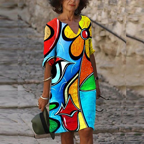 Women's Shift Dress Knee Length Dress Blue Long Sleeve Print Print Fall V Neck Hot Vintage Sexy Holiday Going out vacation dresses Loose 2021 S M L XL XXL 3XL 4XL 5XL
Women's Shift Dress Knee Length Dress Blue Long Sleeve Print Print Fall V Neck Hot Vintage Sexy Holiday Going out vacation dresses Loose 2021 S M L XL XXL 3XL 4XL 5XL