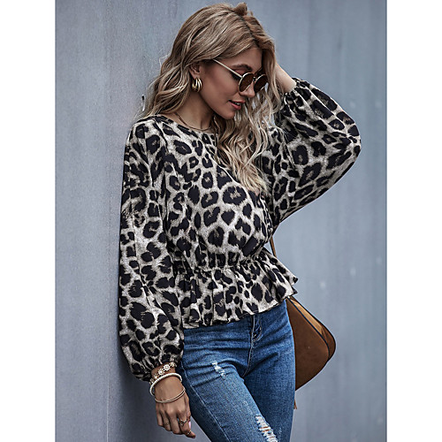Women's Blouse Shirt Leopard Cheetah Print Long Sleeve Print Round Neck Basic Tops Light Brown Beige
Women's Blouse Shirt Leopard Cheetah Print Long Sleeve Print Round Neck Basic Tops Light Brown Beige