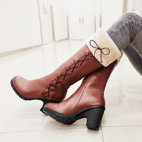 Women's Boots Block Heel Boots Wedge Heel Round Toe Mid Calf Boots Classic Daily PU Solid Colored Almond Black Brown / Mid-Calf Boots
Women's Boots Block Heel Boots Wedge Heel Round Toe Mid Calf Boots Classic Daily PU Solid Colored Almond Black Brown / Mid-Calf Boots