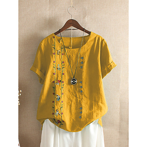 Women's Blouse Shirt Floral Flower Embroidered Round Neck Basic Tops White Red Yellow
Women's Blouse Shirt Floral Flower Embroidered Round Neck Basic Tops White Red Yellow