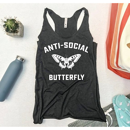Women's Tank Top Vest T shirt Butterfly Letter Racerback Round Neck Basic Tops White Dark Gray
Women's Tank Top Vest T shirt Butterfly Letter Racerback Round Neck Basic Tops White Dark Gray