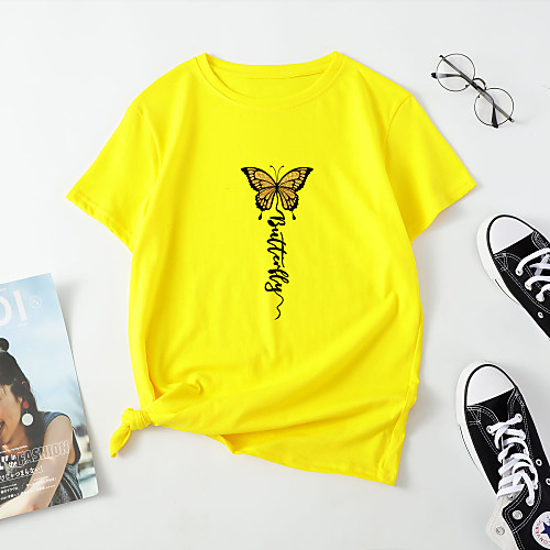 Women's T shirt Butterfly Print Round Neck Basic Tops 100% Cotton White Blue Red
Women's T shirt Butterfly Print Round Neck Basic Tops 100% Cotton White Blue Red