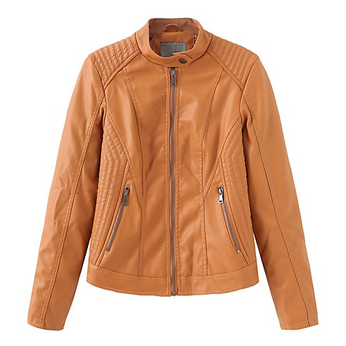Women's Faux Leather Jacket Daily Fall & Winter Regular Coat Stand Collar Regular Fit Basic Jacket Long Sleeve Solid Colored Yellow Blushing Pink
Women's Faux Leather Jacket Daily Fall & Winter Regular Coat Stand Collar Regular Fit Basic Jacket Long Sleeve Solid Colored Yellow Blushing Pink