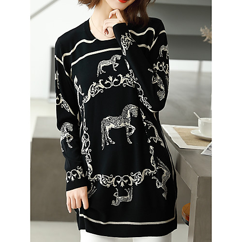 Women's Ethnic Style Knitted Check Animal Dress Sweater Dress Long Sleeve Sweater Cardigans Crew Neck Round Neck Fall Black
Women's Ethnic Style Knitted Check Animal Dress Sweater Dress Long Sleeve Sweater Cardigans Crew Neck Round Neck Fall Black