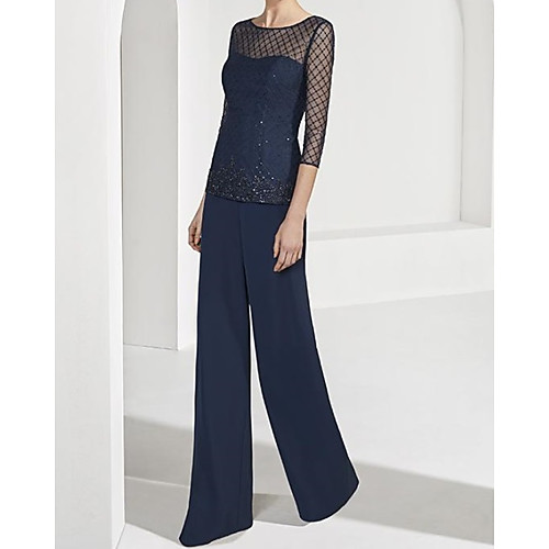 Jumpsuits Mother of the Bride Dress Elegant Jewel Neck Floor Length Chiffon Lace Half Sleeve with Beading 2021
Jumpsuits Mother of the Bride Dress Elegant Jewel Neck Floor Length Chiffon Lace Half Sleeve with Beading 2021